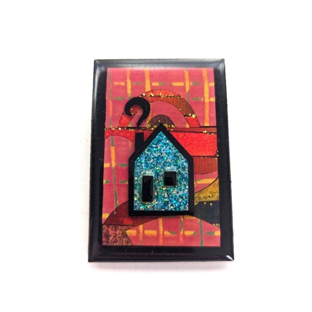 House Pins by Lucinda Collectible Winter Plaid House Whimsy Art to Wear Brooch